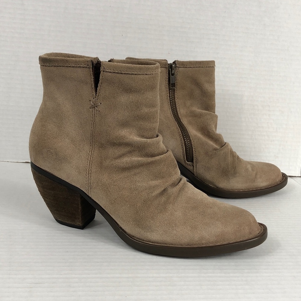 Born Aire Tan Suede Slouch Ankle Boots Pointy Toe Wrapped Heel 7.5 Western